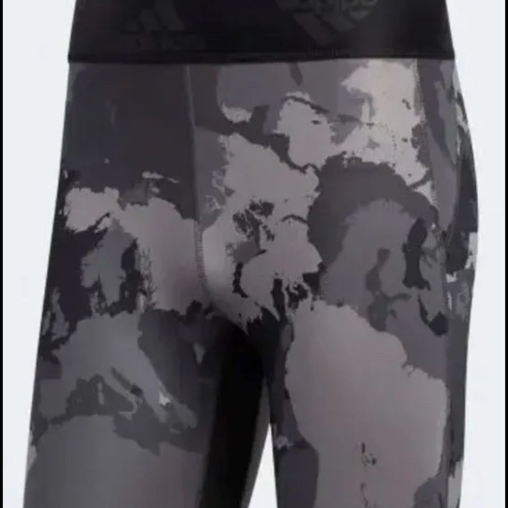 ADIDAS Men's Black Alphaskin Camo 3/4 Leggings Size Large Fu1507 Black/grey